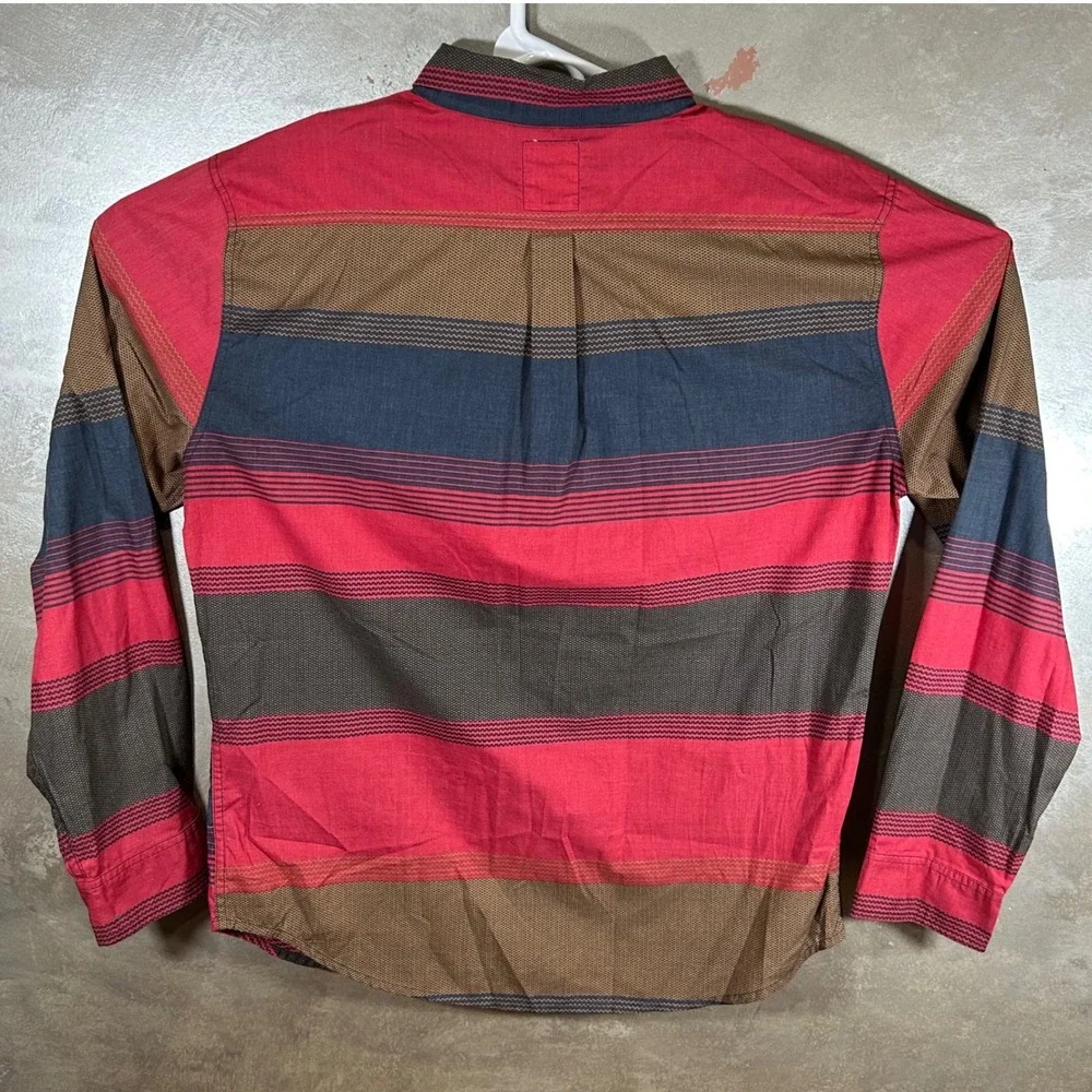 Levis Mens XL‎ Long Sleeve Button Down Shirt Red Brown Striped